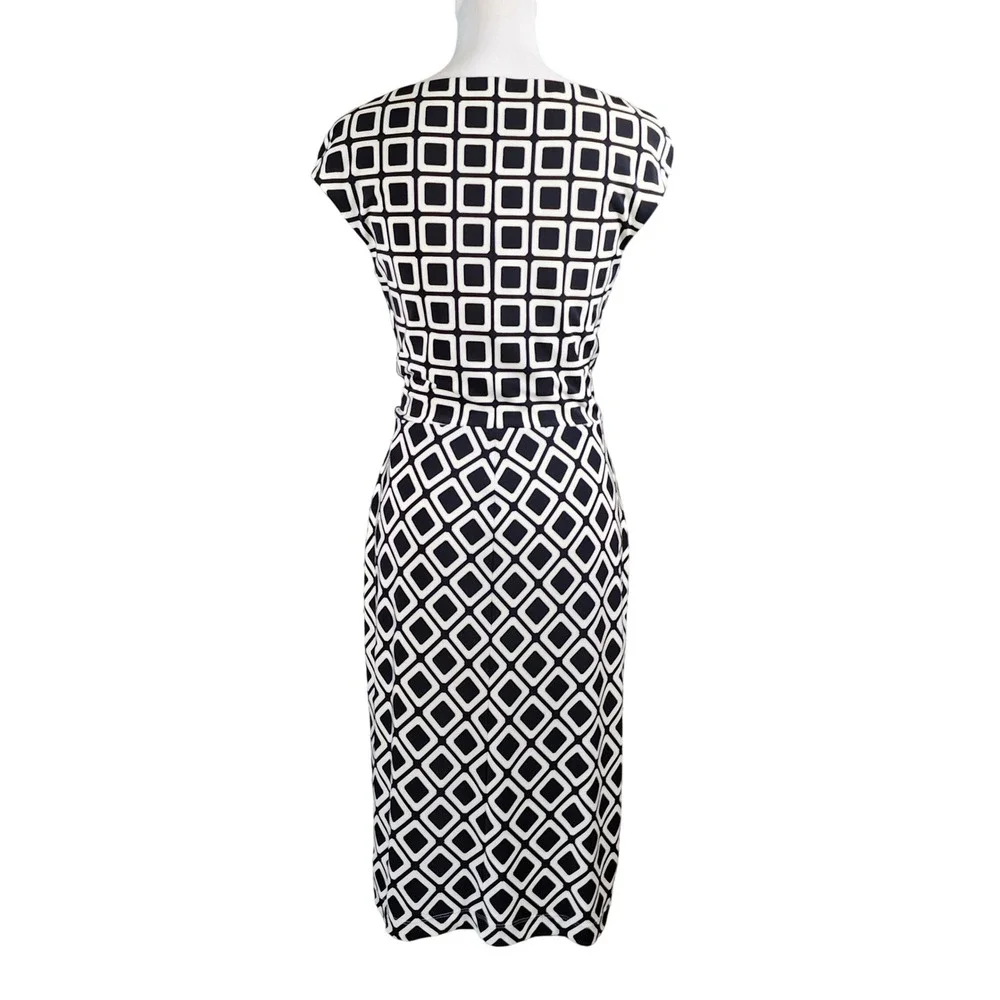 Lauren Ralph Lauren Twist Front Dress Womens 6 Black White Geometric Office Work